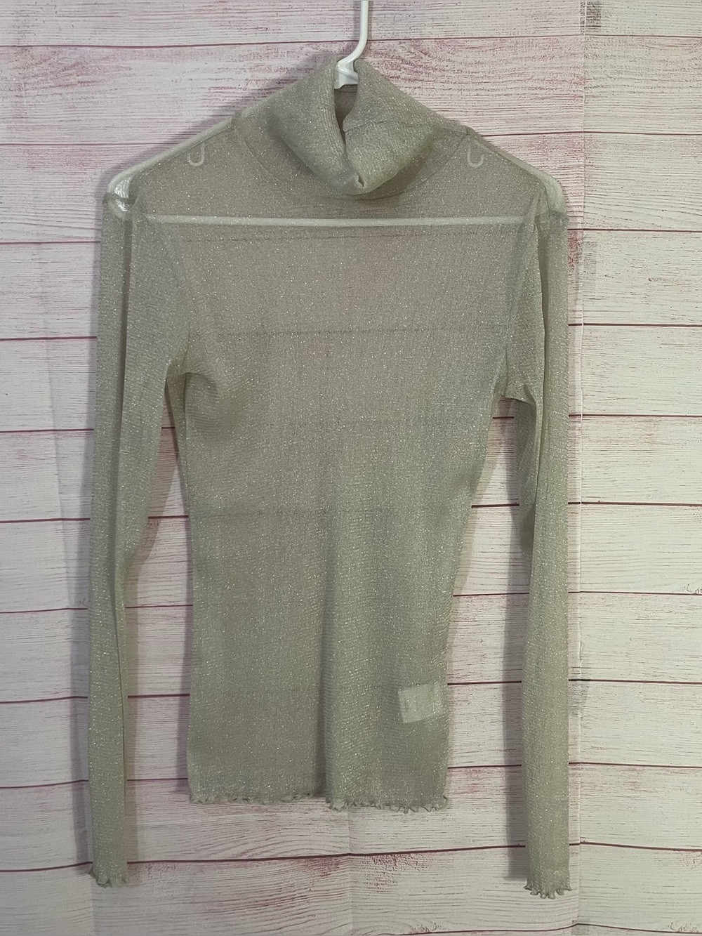 Jonathan Simkhai Standard Charli Turtleneck Long Sleeves‎ Shimmer Top Medium